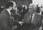 1985 - Karel Doležel a Vladimír Karfík po přednášce ve Stavoprojektu